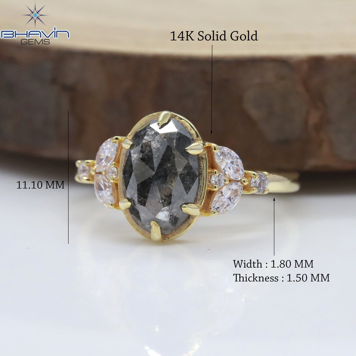 Oval Diamond Natural Diamond Ring Salt And Papper Diamond Gold Ring Engagement