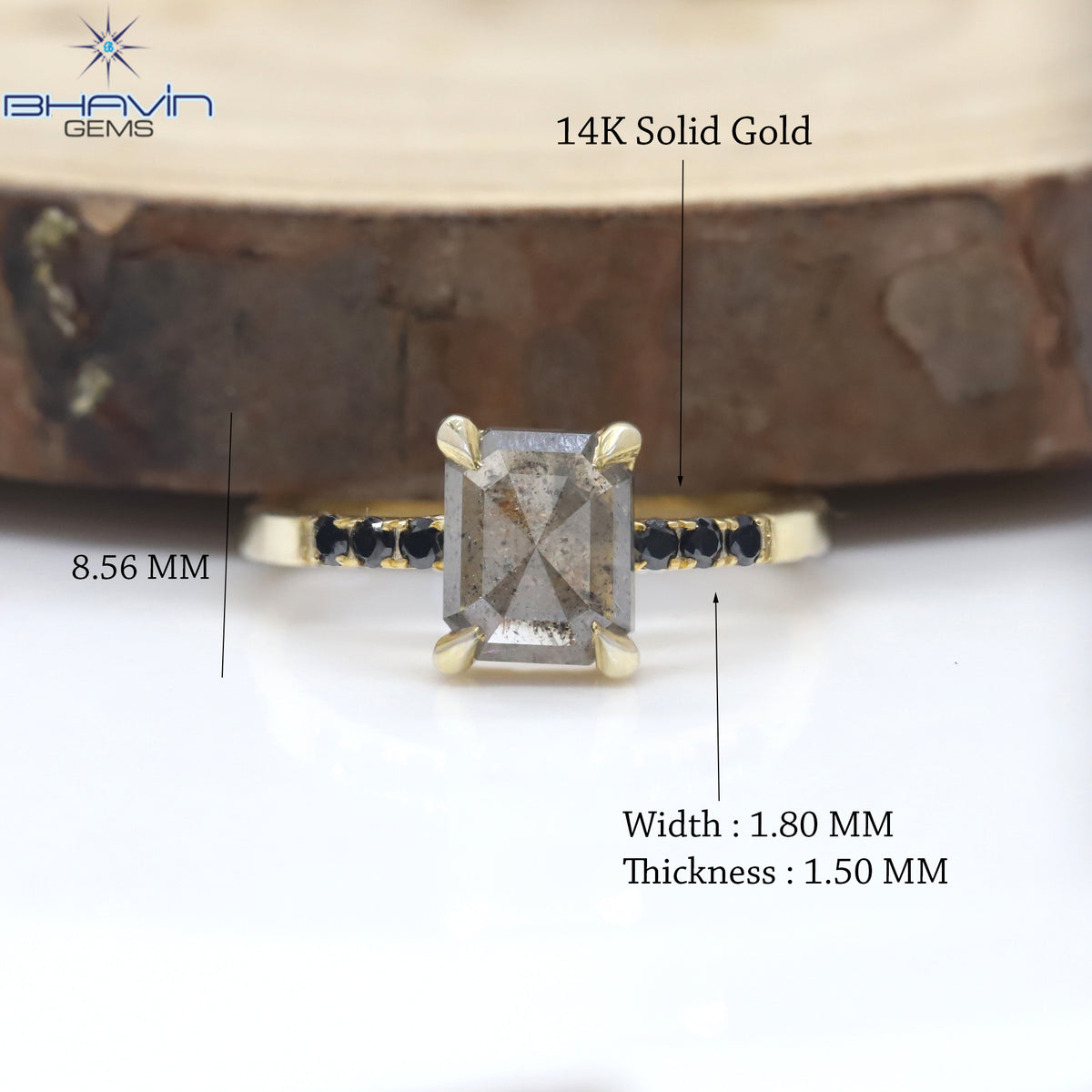 Square Emerald Diamond Salt And Pepper Diamond Natural Diamond Ring Gold Ring Engagement Ring