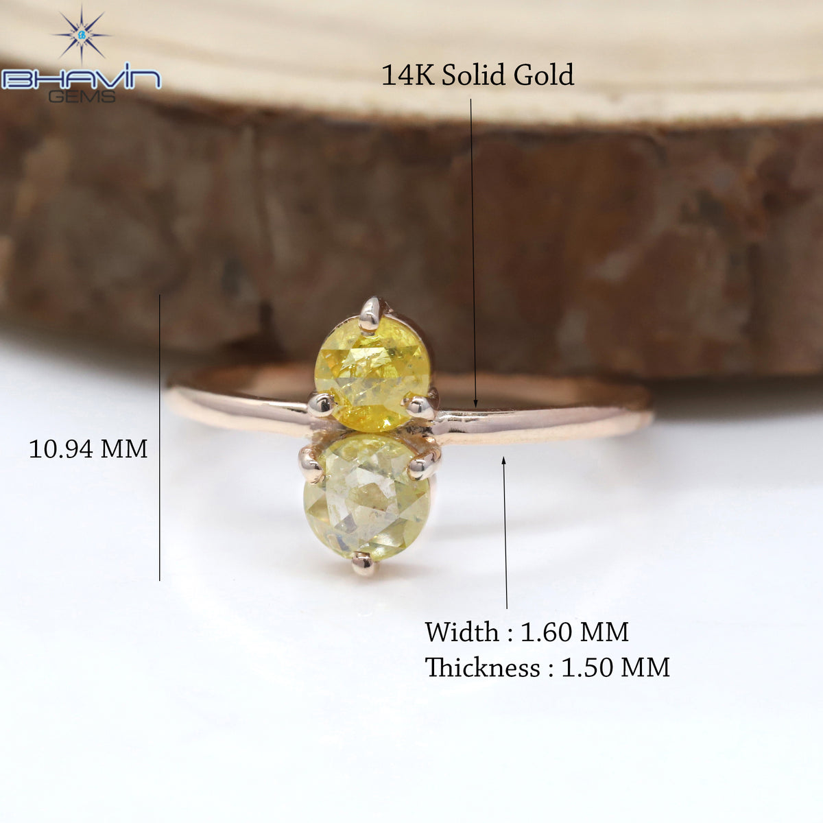 Round Rose Cut Yellow Color Natural Diamond Ring Gold Ring Engagement