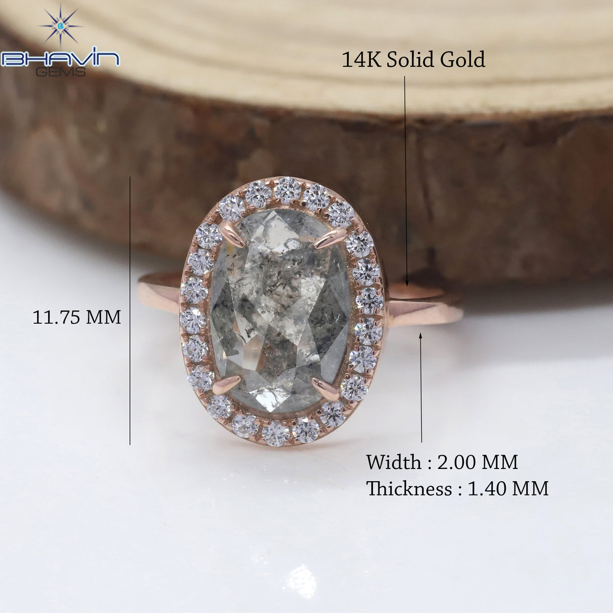 オーバル ダイヤモンド 天然ダイヤモンド リング ソルト アンド ペーパー ダイヤモンド ゴールド リング 婚約指輪