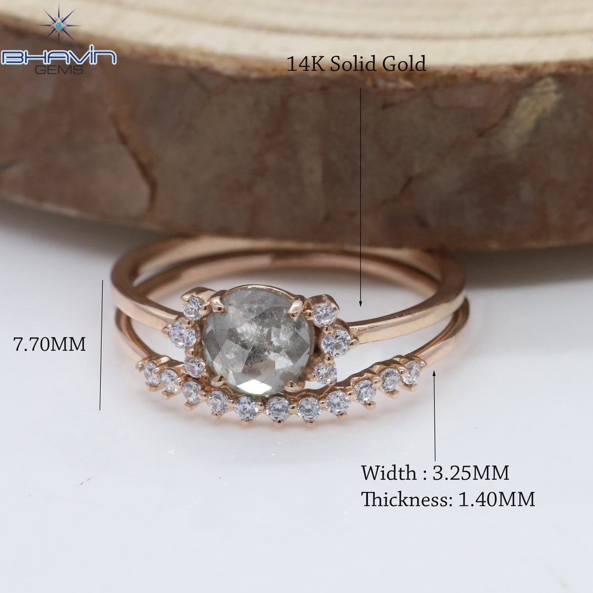 Round Rose Cut Diamond, Salt And Pepper Diamond, Natural Diamond Ring, Gold Ring Engagement,Wedding Ring, Diamond Ring
