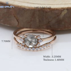 Round Rose Cut Diamond, Salt And Pepper Diamond, Natural Diamond Ring, Gold Ring Engagement,Wedding Ring, Diamond Ring