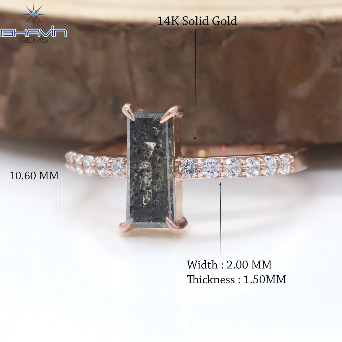 Baguette Diamond Salt And Pepper Diamond Natural Diamond Ring Gold Ring Engagement Ring