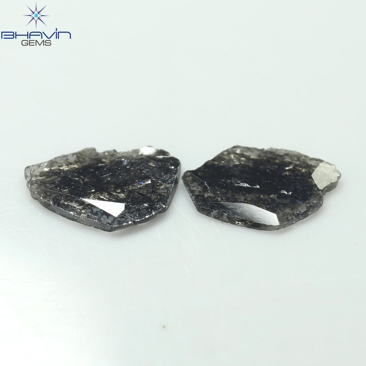 1.82 CT (2 個) スライス シェイプ ナチュラル ダイヤモンド ソルト アンド ペッパー カラー I3 クラリティ (11.18 MM)