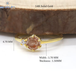 Round Diamond Natural Diamond Ring Yellow Brown Diamond Gold Ring Engagement