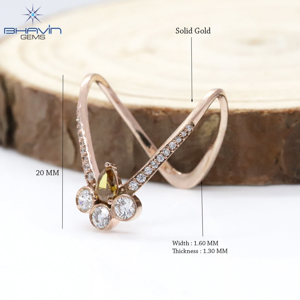 Natural Unique Pear Brown Yellow Curved Diamond Cluster Wedding Band in Rose Gold