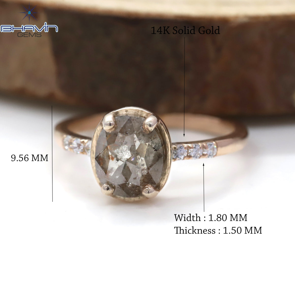 Oval Diamond Natural Diamond Ring Salt And Pepper Color Gold Ring Engagement Ring