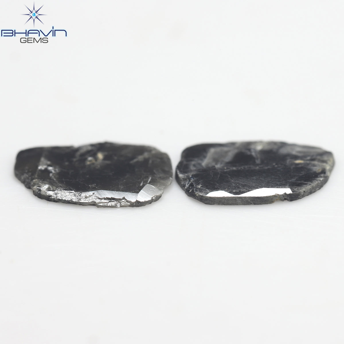 2.98 CT/2 ピース スライス シェイプ ナチュラル ダイヤモンド ブラック グレー カラー I3 クラリティ (13.10 MM)