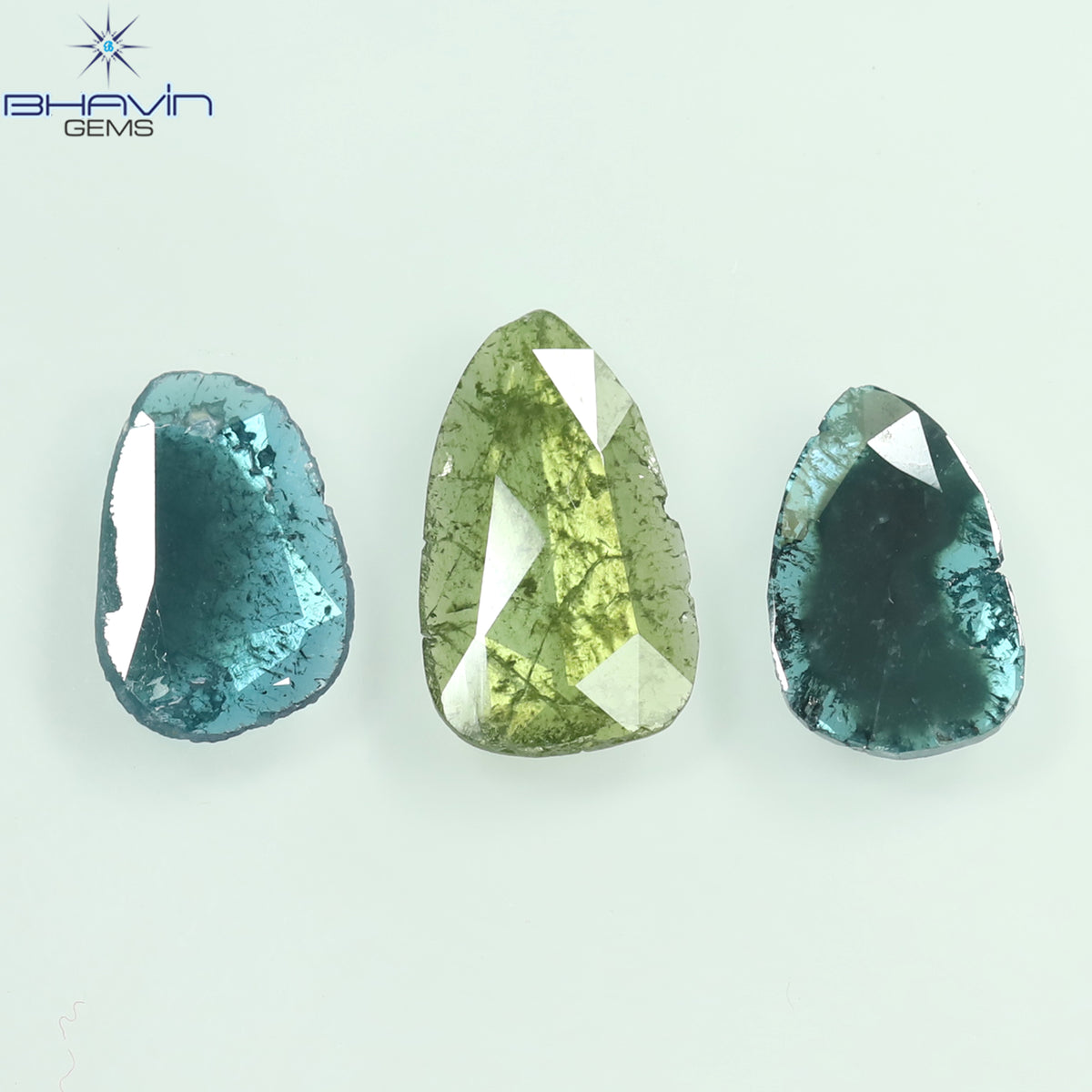1.74 CT/3 Pcs Natural Slice Diamond Enhanced Blue Green Color Clarity I3 (11.31 MM)