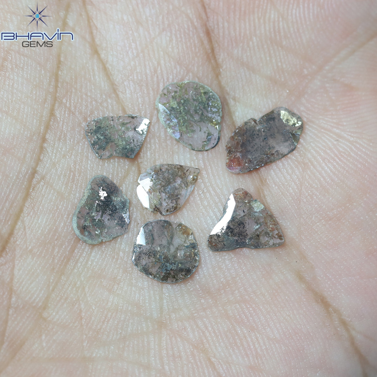 2.48 CT (7 Pcs) Slice Natural Diamond Salt And Pepper Color Clarity I3 (10.12 MM)