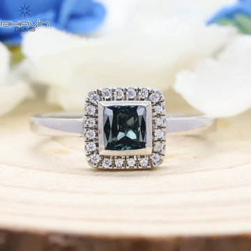 Natural Midnight Blue Cushion Cut Halo Ring