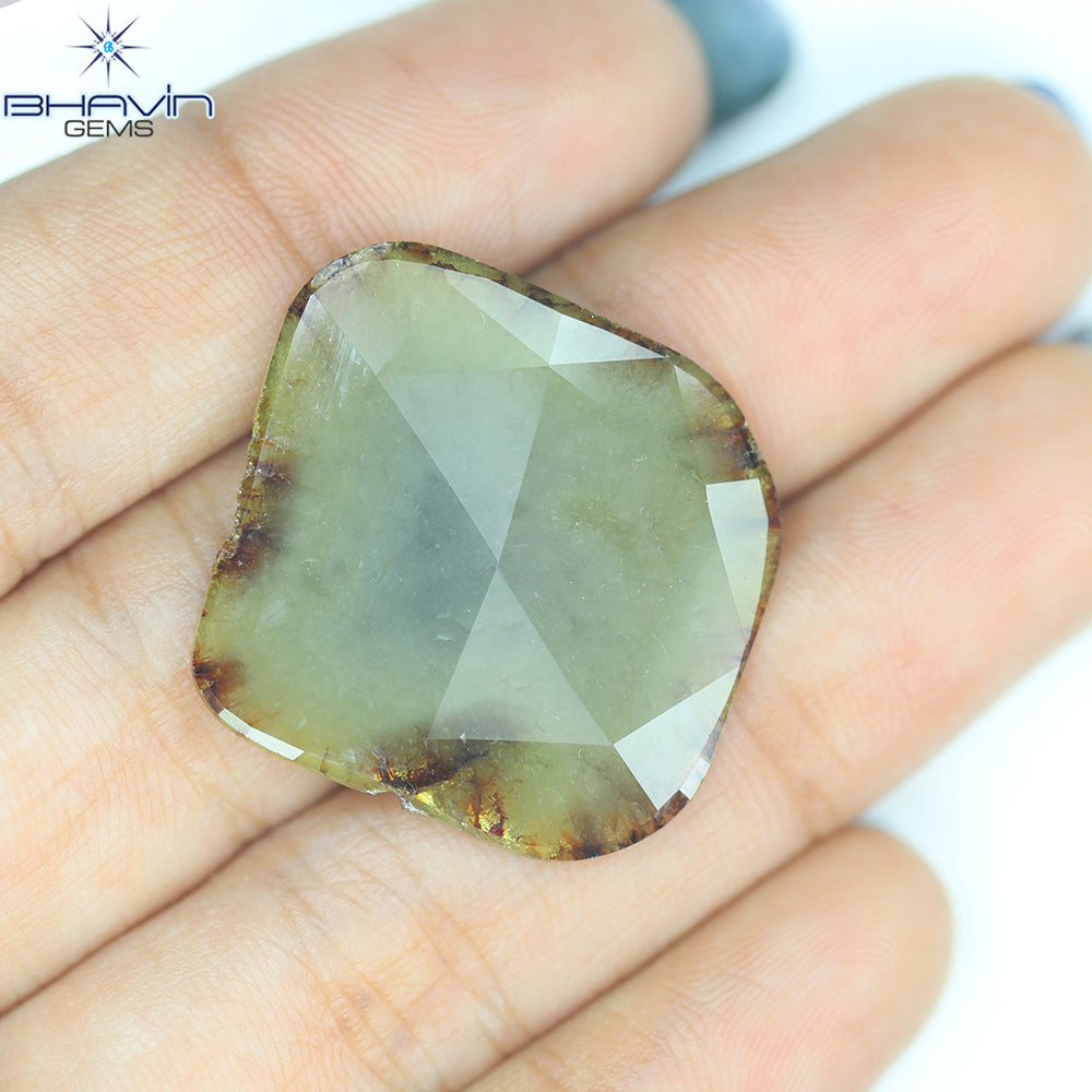 14.46 CT Slice Natural Brownish Grayish Yellow Diamond Clarity I3 (30.00 MM)