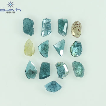 0.99 CT/13 Pcs Natural Slice Diamond Enhanced Blue Yellow Color Clarity I3 (4.73 MM)
