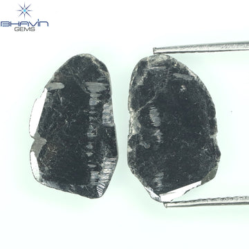 2.54 CT/2 ピース スライス シェイプ ナチュラル ダイヤモンド ブラック カラー I3 クラリティ (13.15 MM)