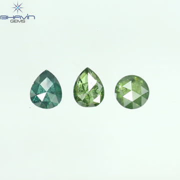 0.66 CT/3 Pcs Natural Mix Shape Diamond Enhanced Green Blue Color Clarity I3 (4.24 MM)