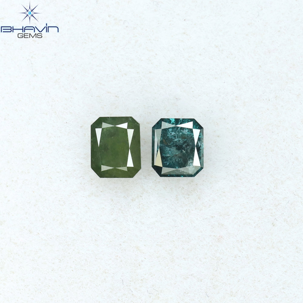 0.55 CT/2 Pcs Radiant Shape Natural Diamond Blue Green Color I3 Clarity (4.06 MM)