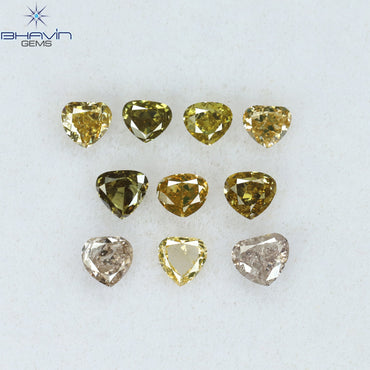 1.30 CT/10 Pcs Heart Shape Natural Diamond Mix Color SI2 Clarity (3.26 MM)