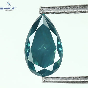 0.30 CT Pear Natural Diamond Enhanced Greenish Blue Color Clarity SI2 (3.41 MM)