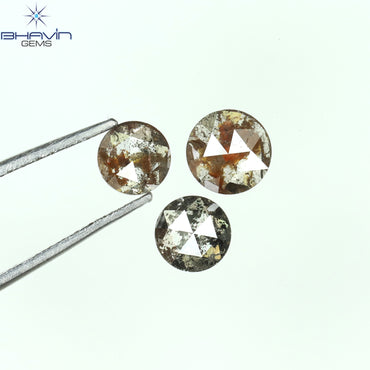 0.99 CT/3 Pcs Round Rose Cut Shape Natural Diamond Salt And Pepper Color I3 Clarity (4.90 MM)