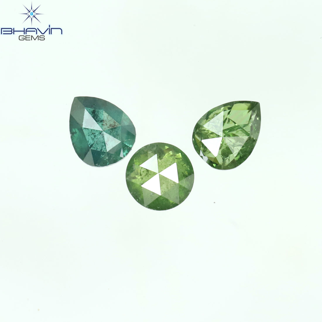 0.66 CT/3 Pcs Natural Mix Shape Diamond Enhanced Green Blue Color Clarity I3 (4.24 MM)