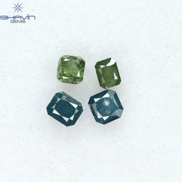 0.73 CT/4 Pcs Radiant Shape Natural Diamond Blue Green Color I3 Clarity (3.30 MM)
