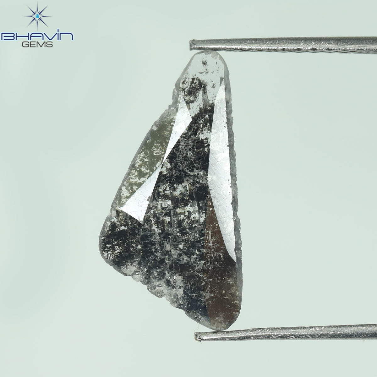 0.93 CT スライス形状 天然ダイヤモンド ソルト アンド ペッパー カラー I3 クラリティ (14.60 MM)