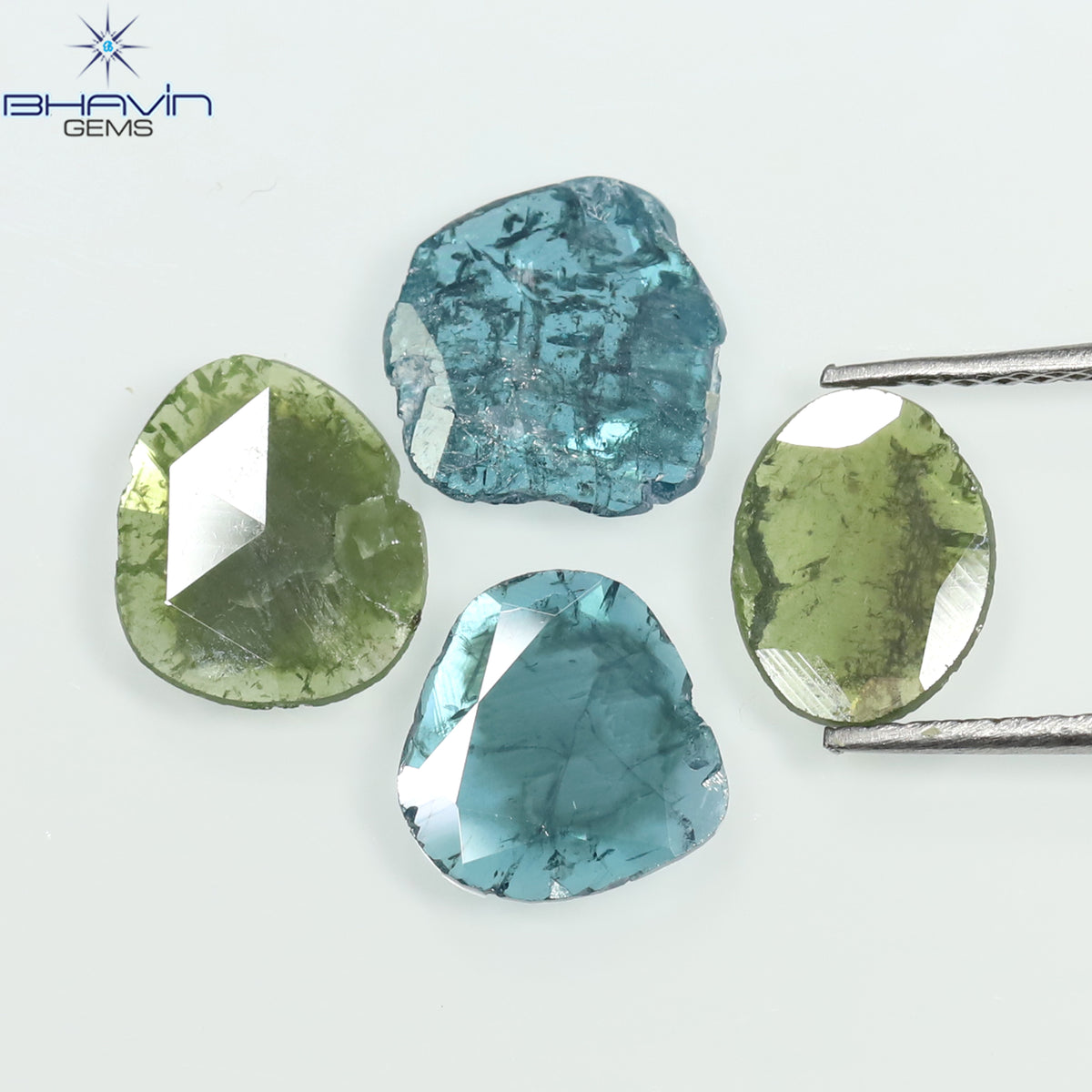 2.09 CT/4 Pcs Natural Slice Diamond Enhanced Blue Green Color Clarity I3 (8.87 MM)