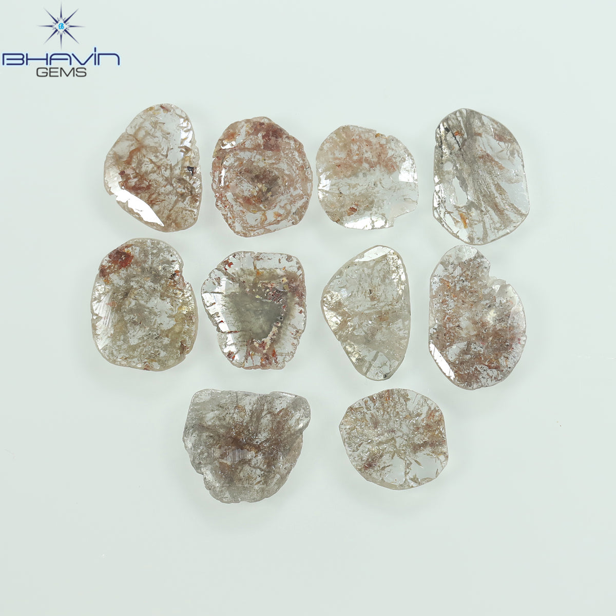 5.42 CT/10 個 スライス シェイプ ナチュラル ルース ダイヤモンド ソルト アンド ペッパー カラー I3 クラリティ (10.18 MM)