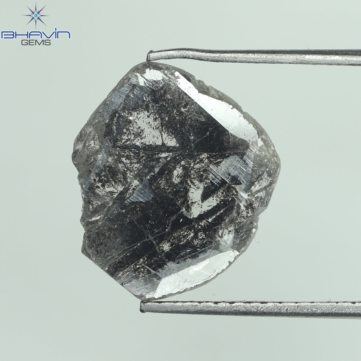 1.96 CT スライス形状 天然ダイヤモンド ソルト アンド ペッパー カラー I3 クラリティ (12.35 MM)
