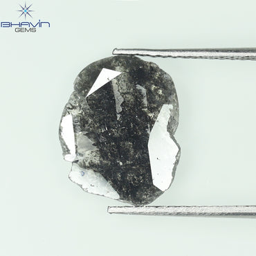 1.69 CT スライス形状 天然ダイヤモンド ソルト アンド ペッパー カラー I3 クラリティ (12.46 MM)