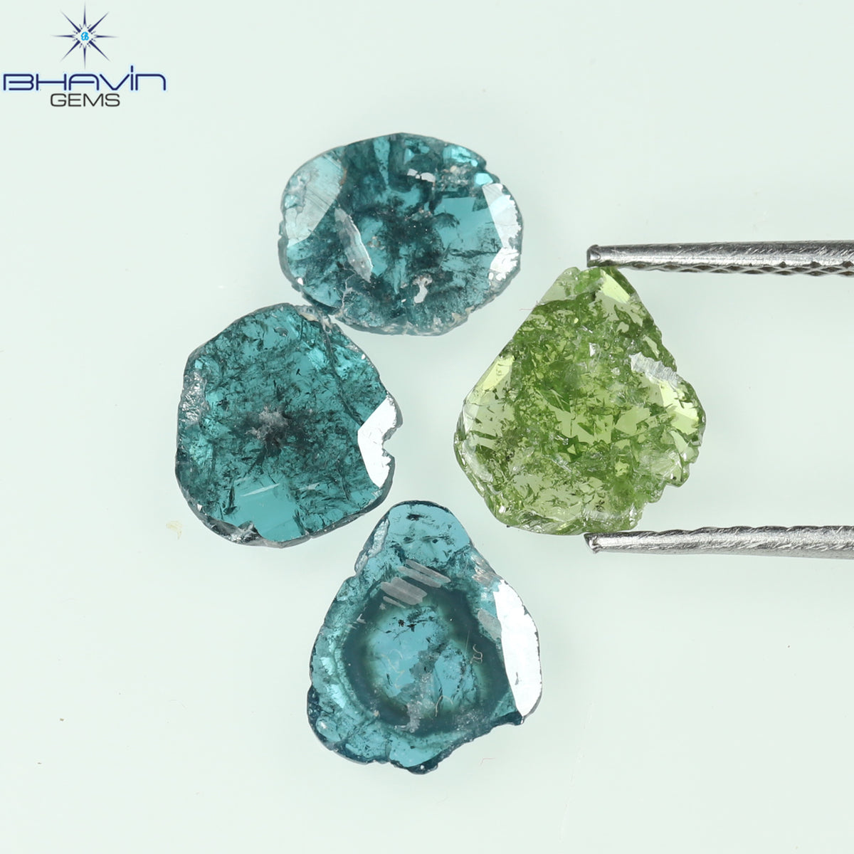 1.66 CT/4 Pcs Natural Slice Diamond Enhanced Blue Green Color Clarity I3 (7.70 MM)