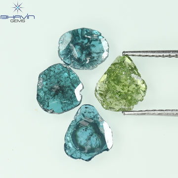 1.66 CT/4 Pcs Natural Slice Diamond Enhanced Blue Green Color Clarity I3 (7.70 MM)
