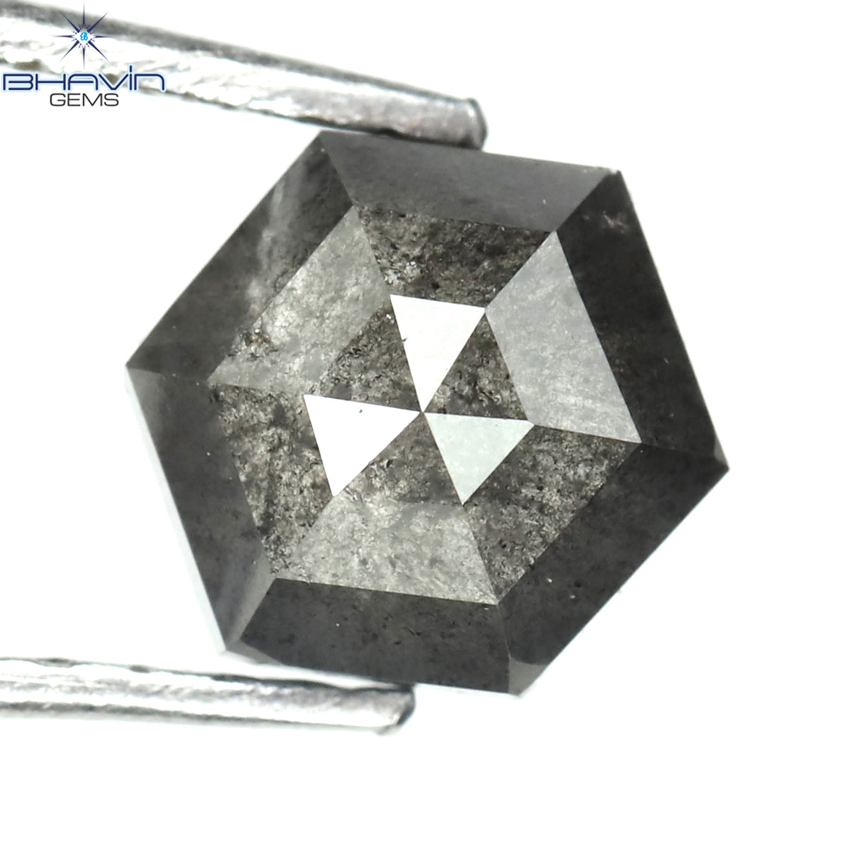 1.13 CT Natural Hexagon Diamond Salt And Pepper Color Clarity I3 (6.60 MM)