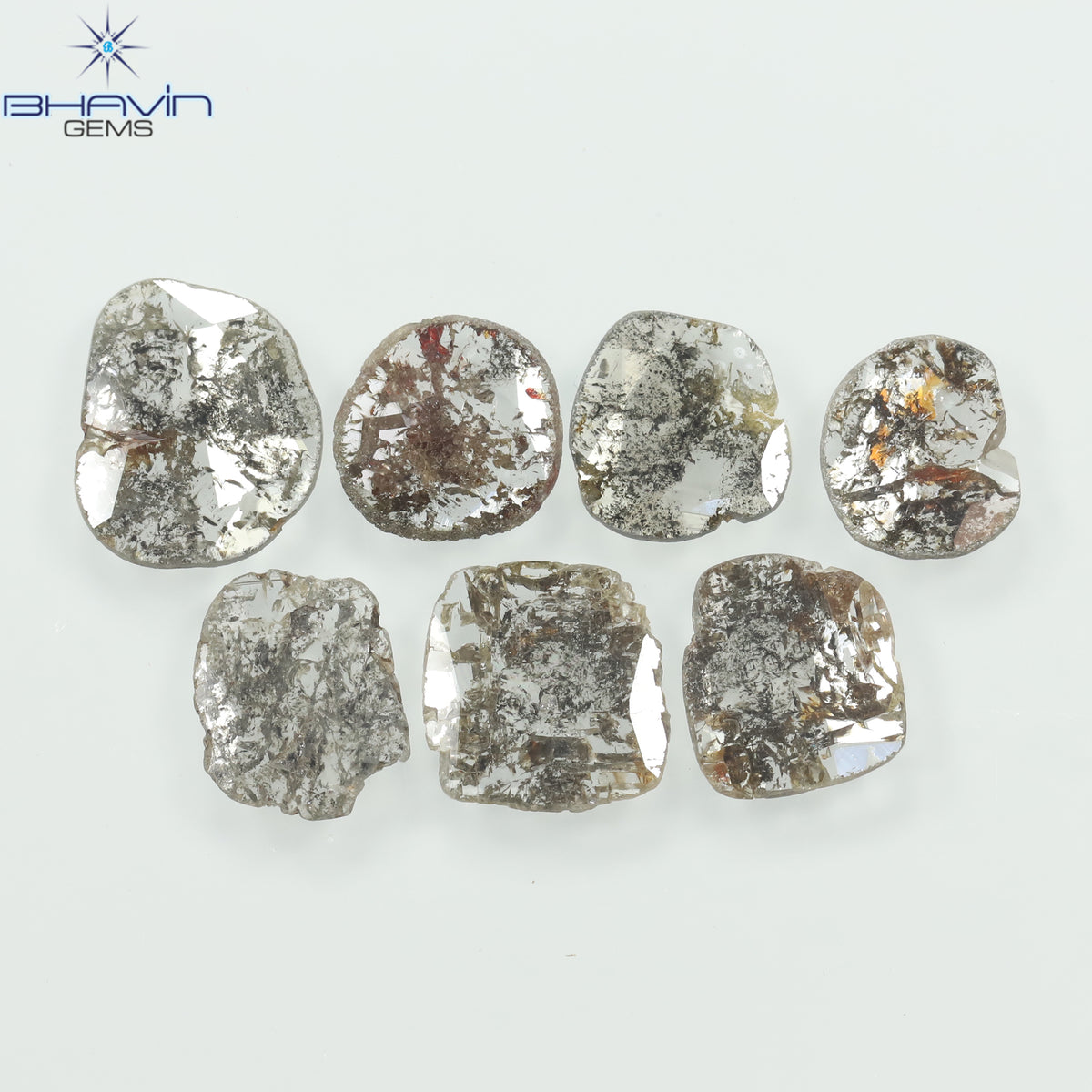 3.09 CT (7 Pcs) Slice Natural Diamond Salt And Pepper Color Clarity I3 (8.88 MM)