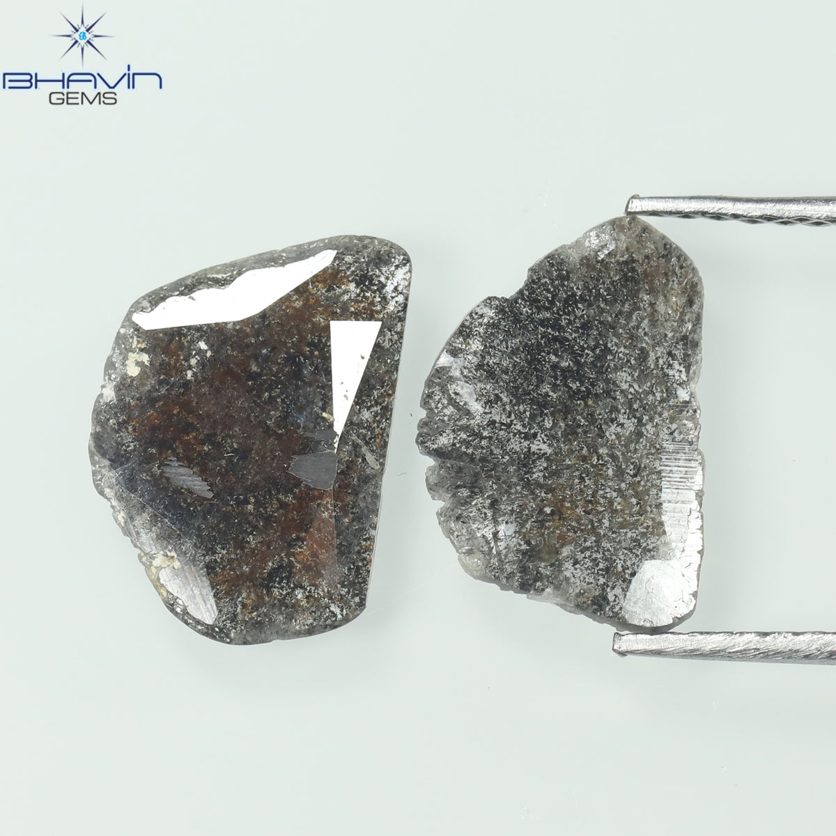 1.76 CT (2 Pcs) Slice Natural Diamond Salt And Pepper Color Clarity I3 (11.58 MM)