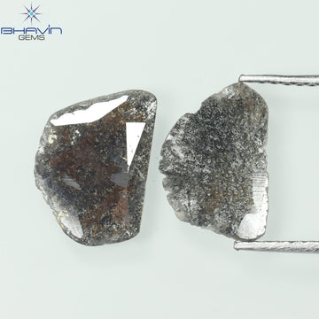 1.76 CT (2 Pcs) Slice Natural Diamond Salt And Pepper Color Clarity I3 (11.58 MM)