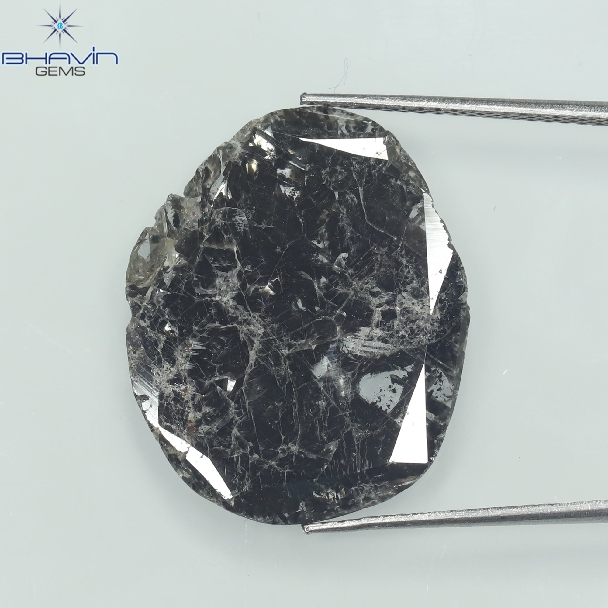 6.38 CT Slice Shape Natural Diamond Salt And Pepper Color I3 Clarity (22.00 MM)