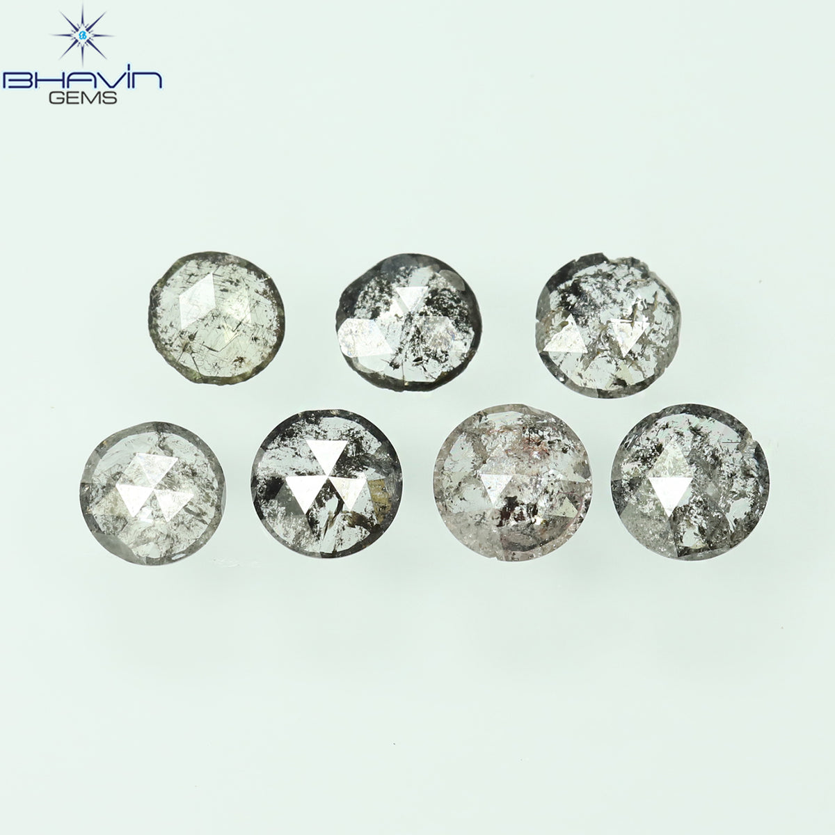 0.55 CT/7 Pcs Natural Round Rose Cut Diamond Salt And Pepper Color Clarity I3 (3.26 MM)