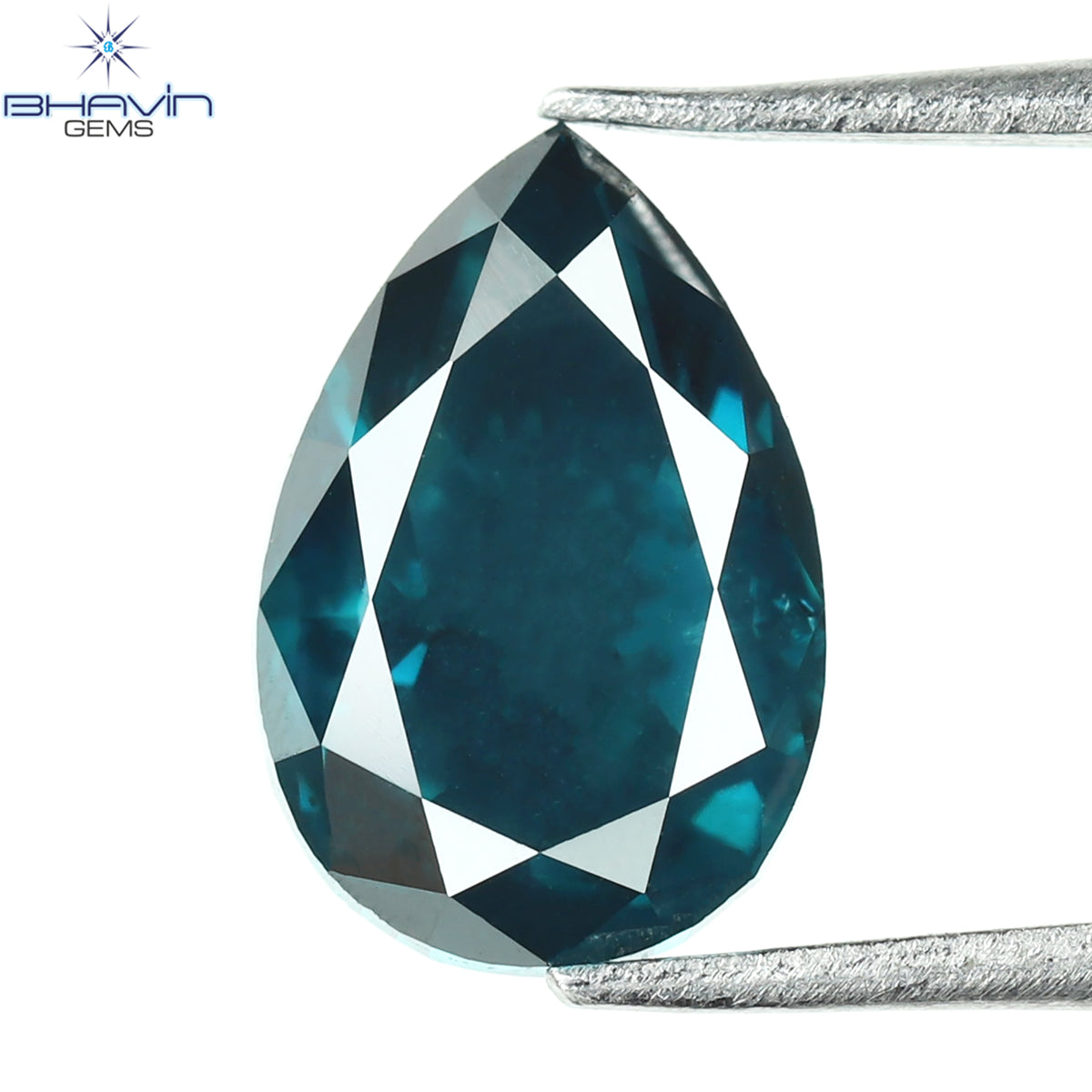 0.90 CT Pear Natural Diamond Enhanced Greenish Blue Color Clarity SI2 (4.38 MM)