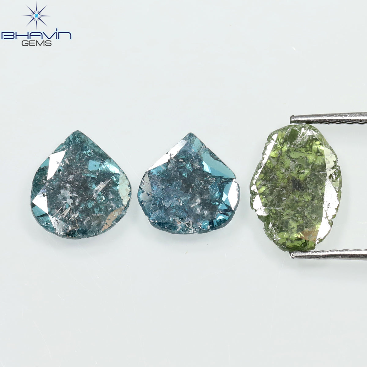 1.96 CT/3 Pcs Natural Slice Diamond Enhanced Blue Green Color Clarity I3 (10.06 MM)