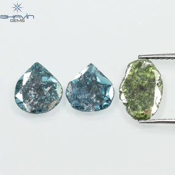 1.96 CT/3 Pcs Natural Slice Diamond Enhanced Blue Green Color Clarity I3 (10.06 MM)