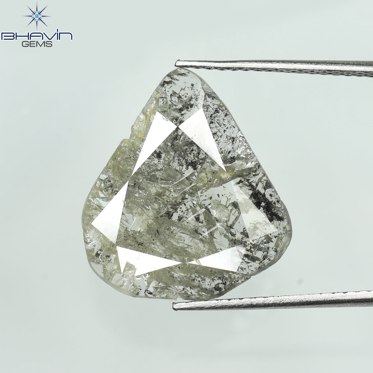 3.23 CT Natural Pear Slice Diamond Salt And Pepper Color Clarity I3 (16.28 MM)