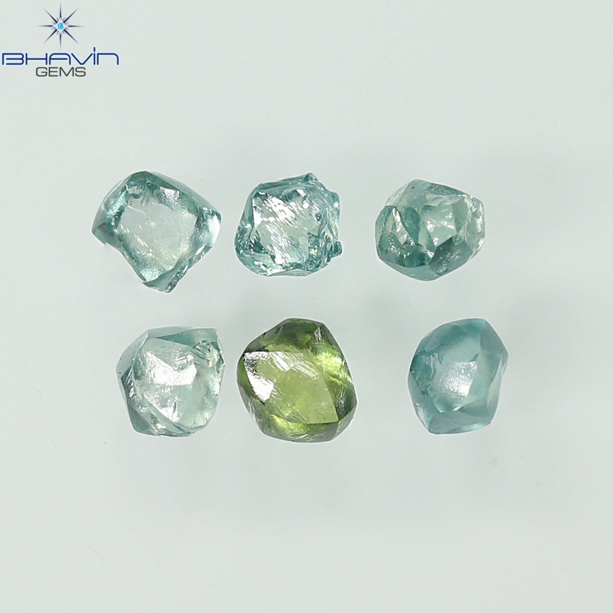 1.17 CT (6 Pcs) Rough Natural Diamond Enhanced Greenish Blue Color Clarity VS2 (3.55 MM)