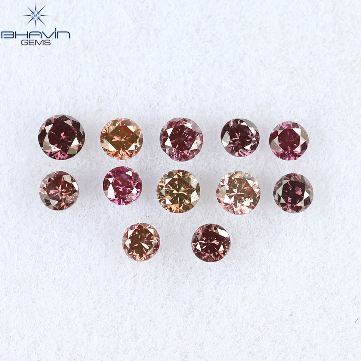 0.22 CT/12 ピース ラウンド シェイプ ナチュラル ルース ダイヤモンド ピンク カラー VS-SI クラリティ (1.75 MM)