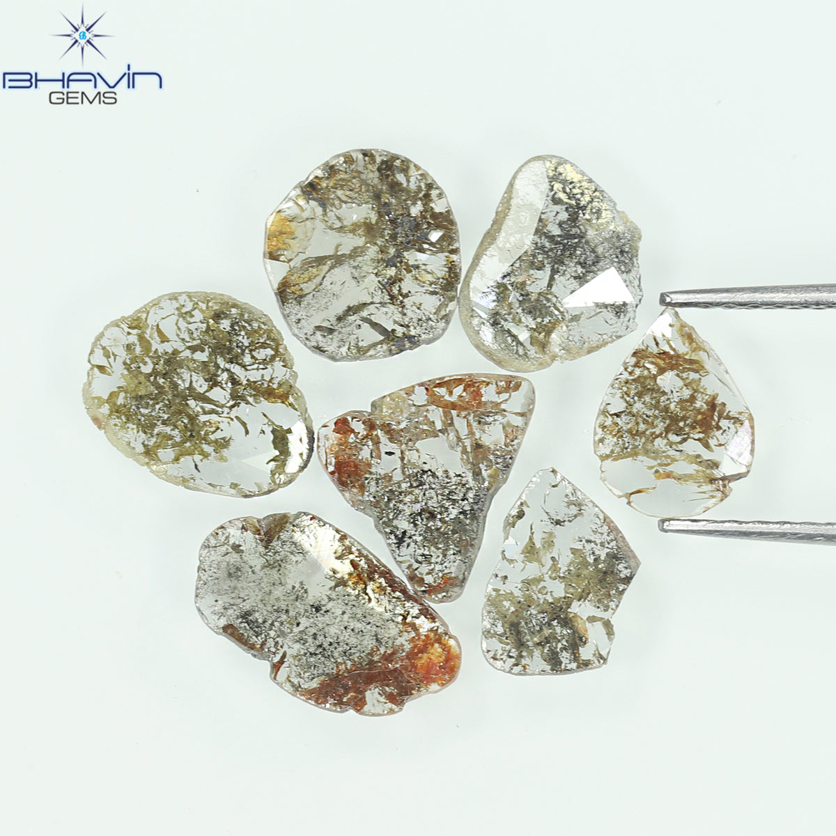 2.48 CT (7 Pcs) Slice Natural Diamond Salt And Pepper Color Clarity I3 (10.12 MM)