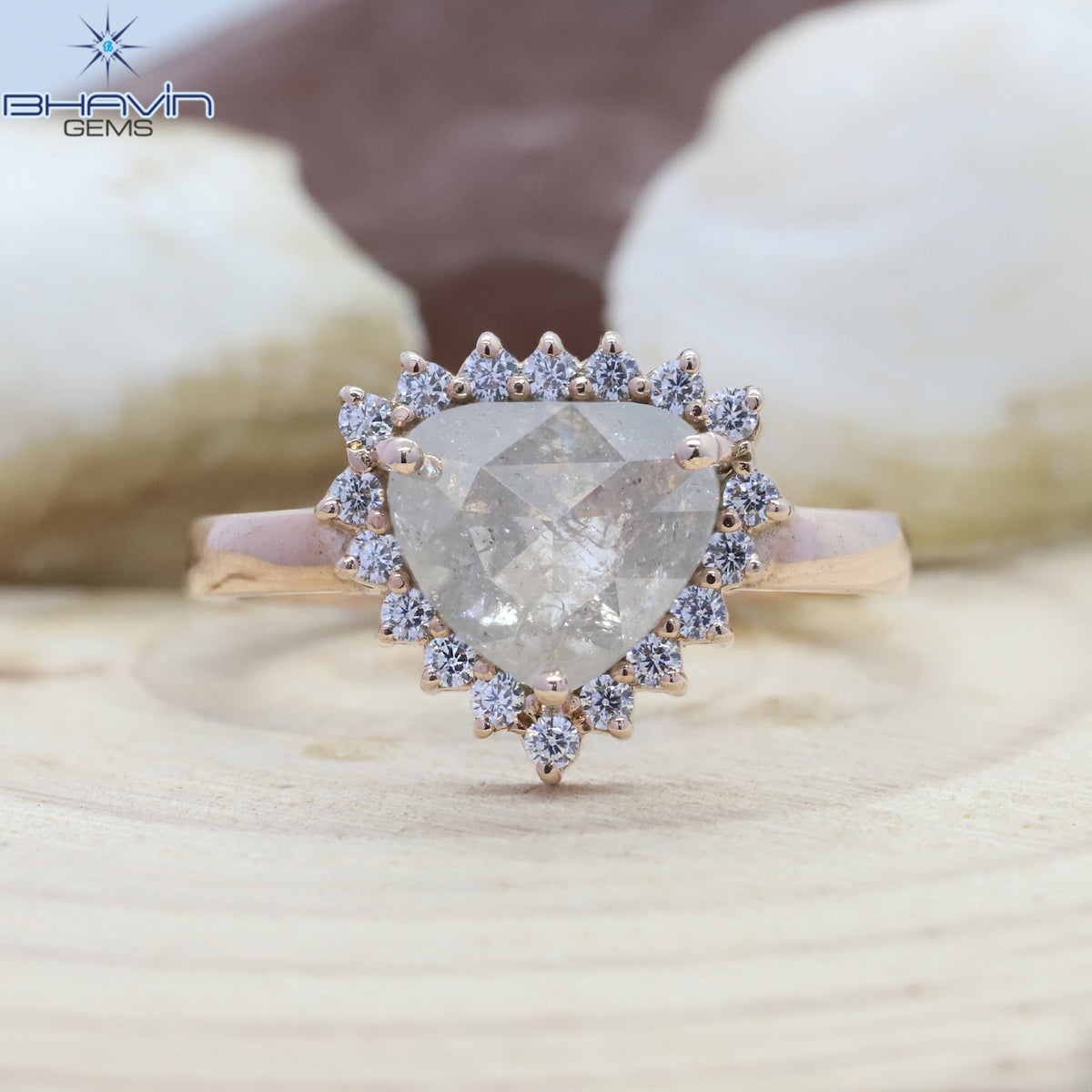 Gold Ring, Heart Diamond, Salt And Papper Diamond, Natural Diamond Ring, Engagement Ring, Wedding Ring, Diamond Ring