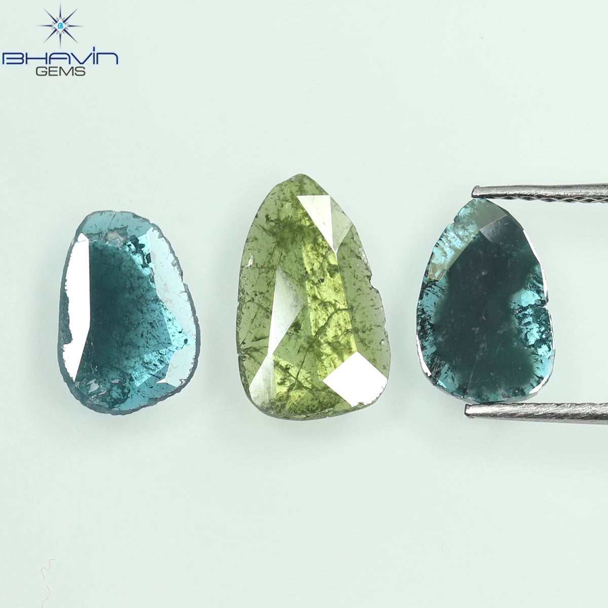 1.74 CT/3 Pcs Natural Slice Diamond Enhanced Blue Green Color Clarity I3 (11.31 MM)