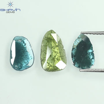 1.74 CT/3 Pcs Natural Slice Diamond Enhanced Blue Green Color Clarity I3 (11.31 MM)