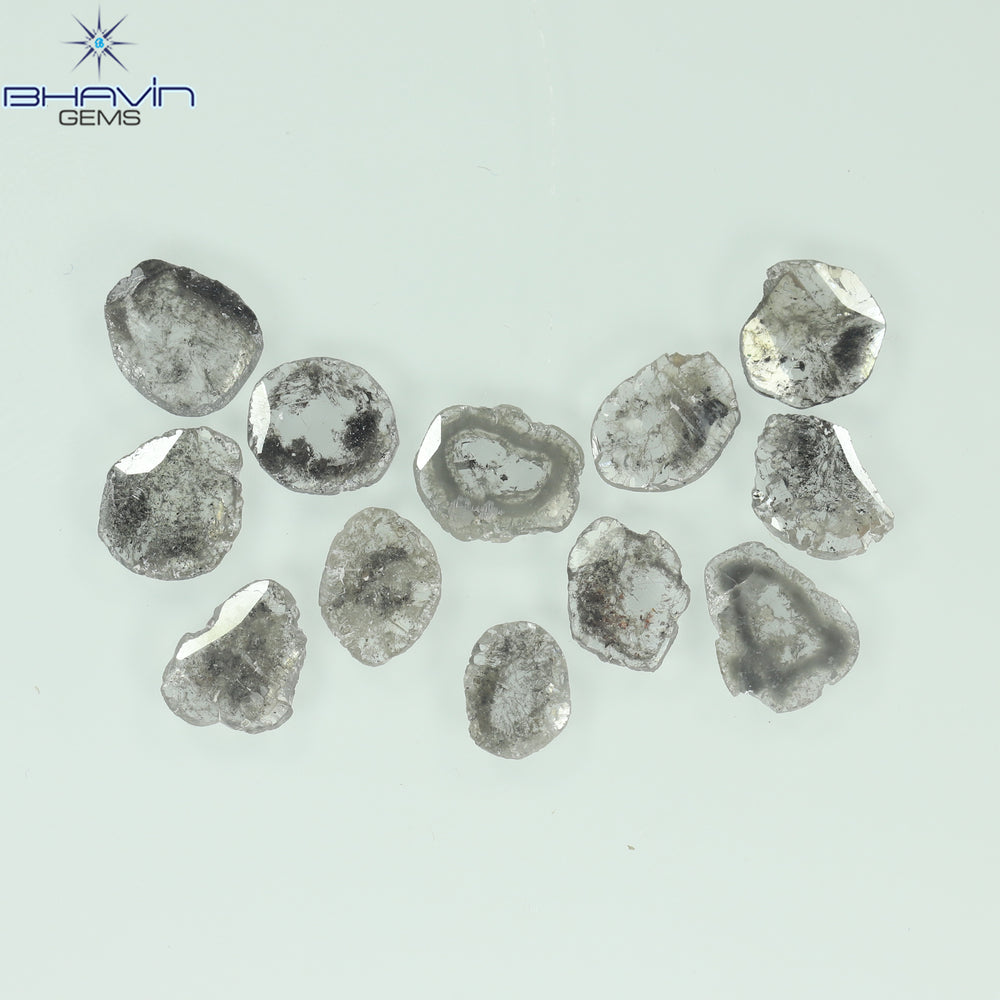 4.32 CT/12 個のスライス形状天然ダイヤモンド ソルト アンド ペッパー カラー I3 クラリティ (7.74 MM)