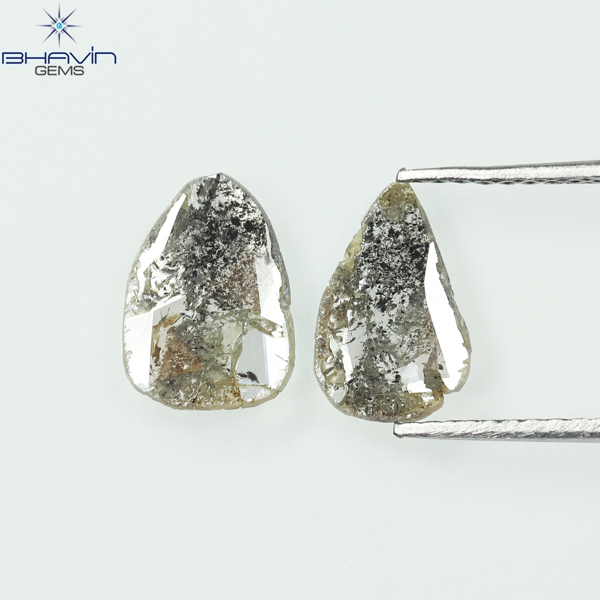 1.35 CT (2 Pcs) Slice Natural Diamond Salt And Pepper Color Clarity I3 (9.55 MM)